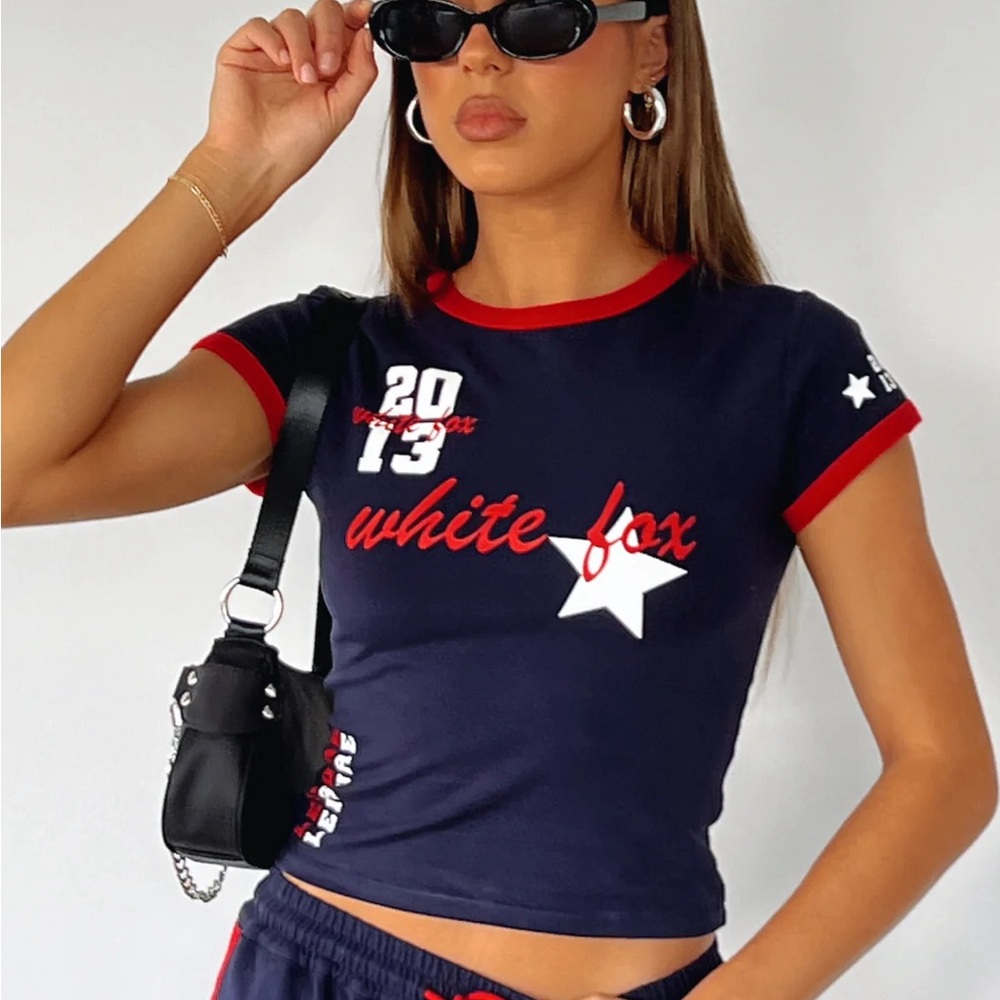 white fox All Star Season Baby Tee Navy